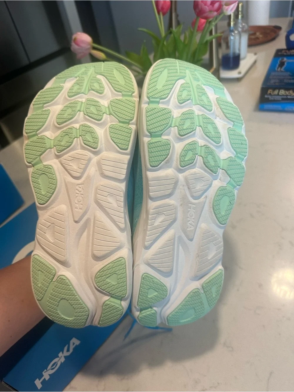 Hoka Women's Running Shoes in Aqua Blue and White